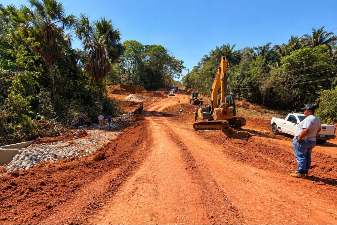 Local passa por terraplanagem, etapa que prepara o terreno para receber o asfalto