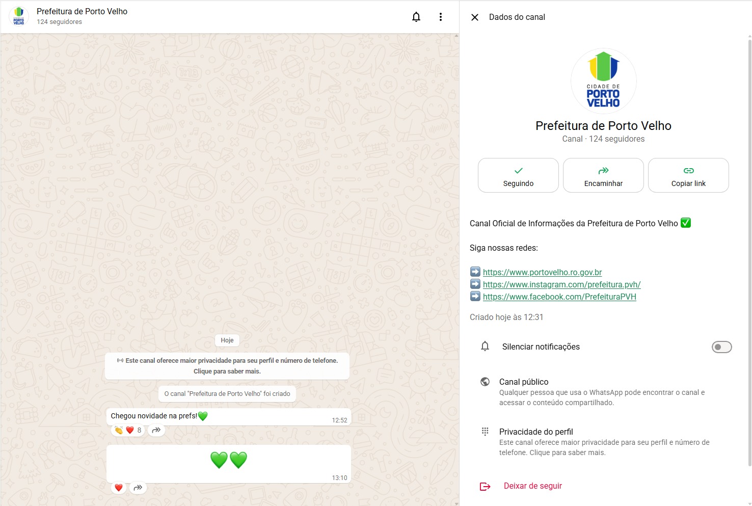 No canal os cidadãos podem seguir voluntariamente e receber atualizações